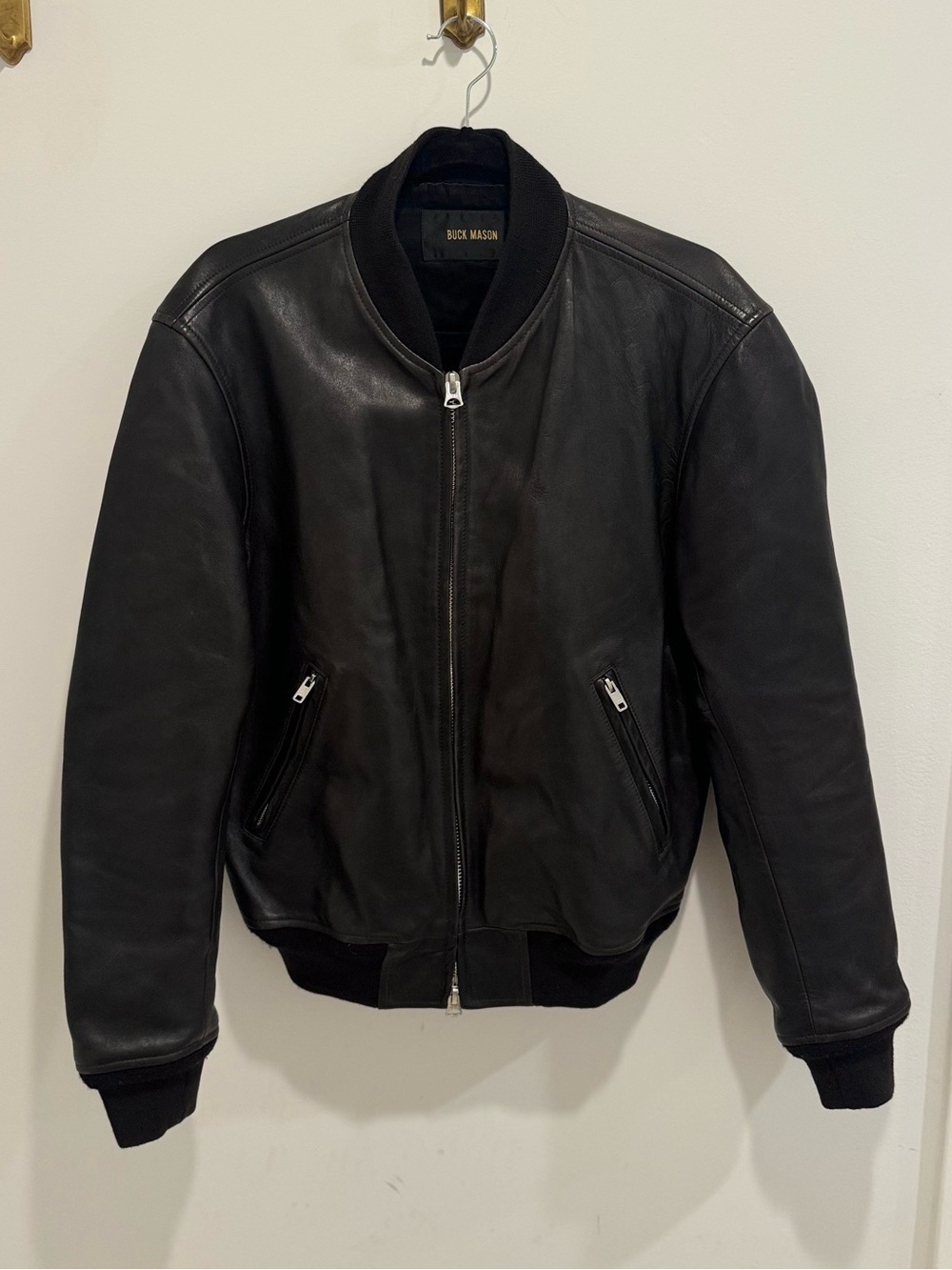 Buck Mason Men’s Bruiser Leather Bomber Jacket - Size Medium Black